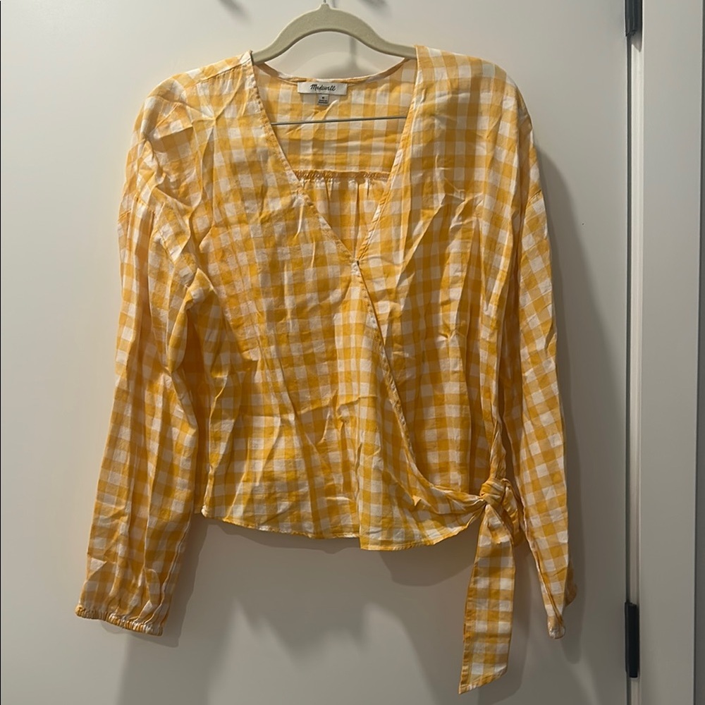 Yellow Gingham Wrap Top